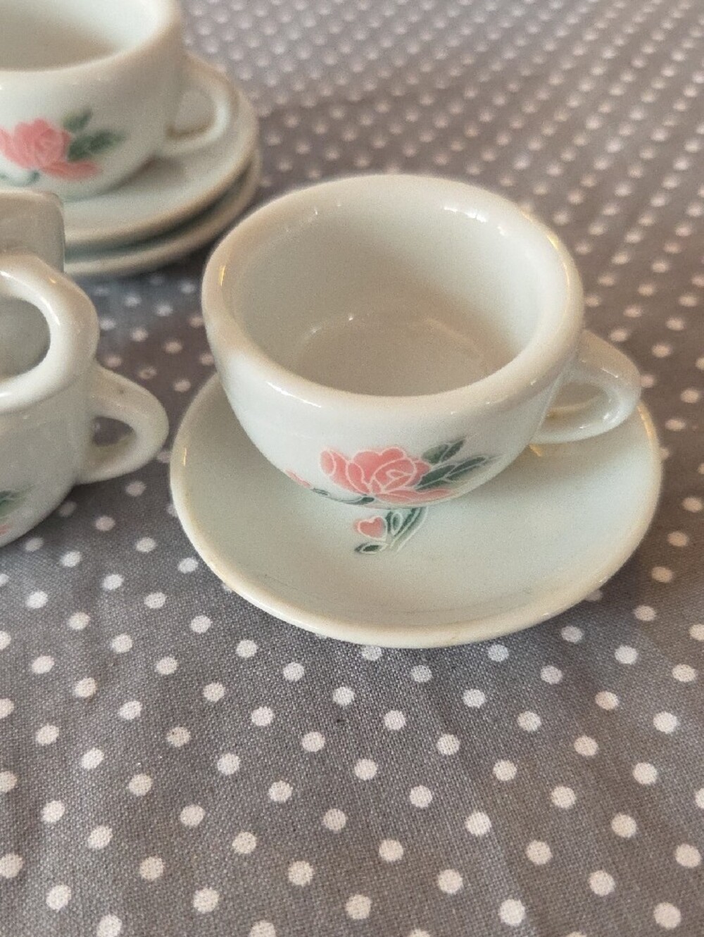 Porcelain Mini Tea Set with Pink Rose Pattern - Picture 12 of 16